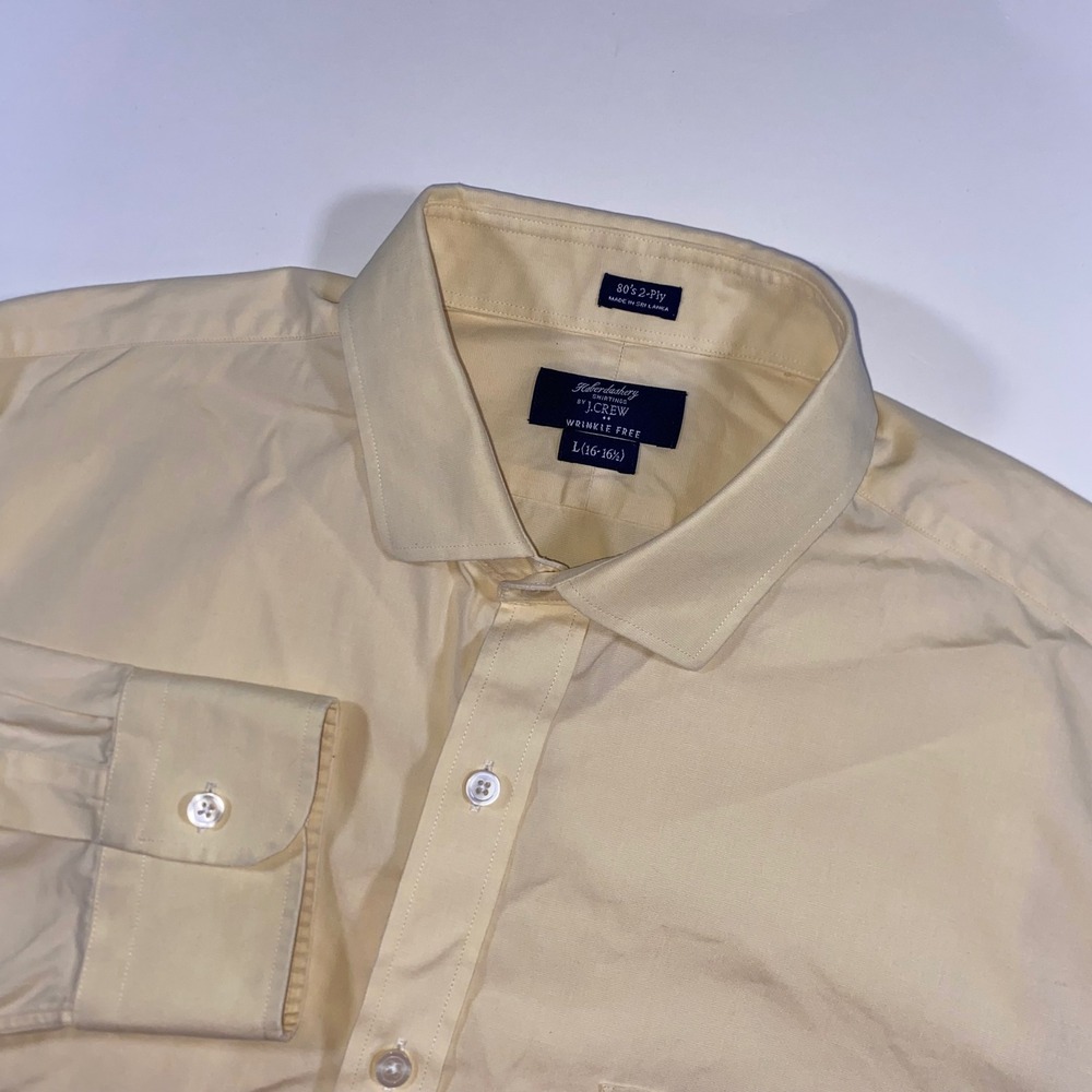 J.Crew Haberdashery Shirtings Mens Large Yellow Wrinkle Free Dress Shirt 16-16.5